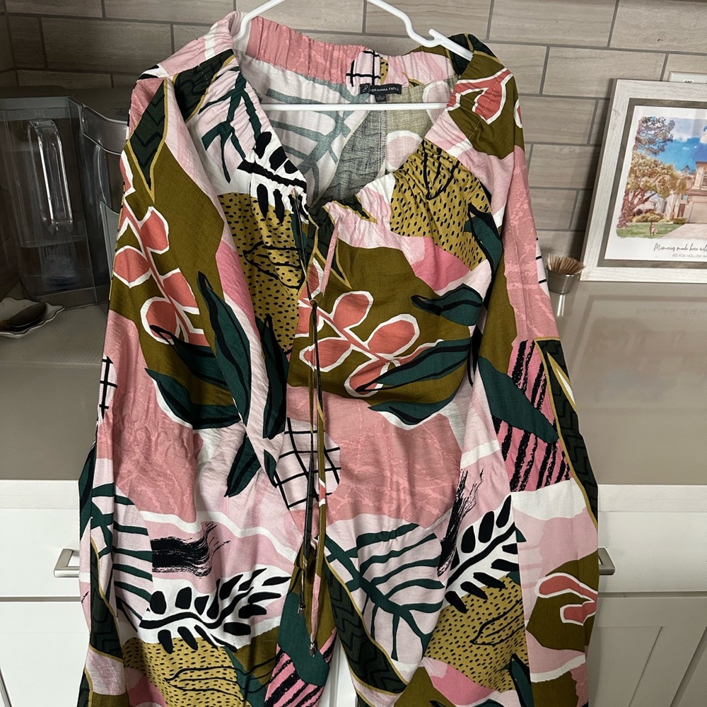 Adrianna Papell Pink and Green Patterned wide leg pants